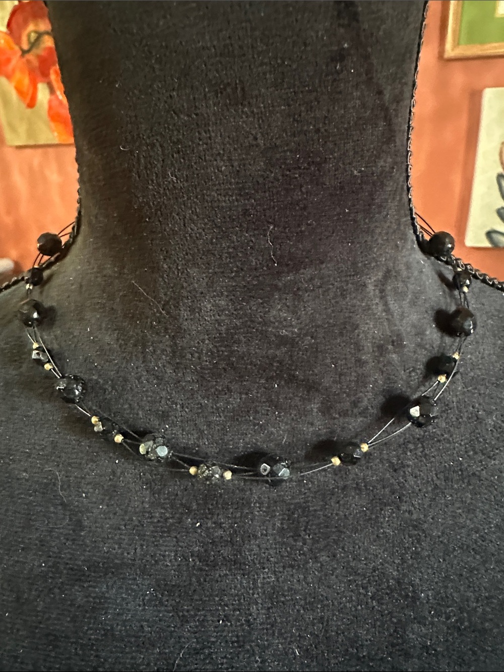 Delicate Black Bead Multi-Strand Necklace - Unbranded